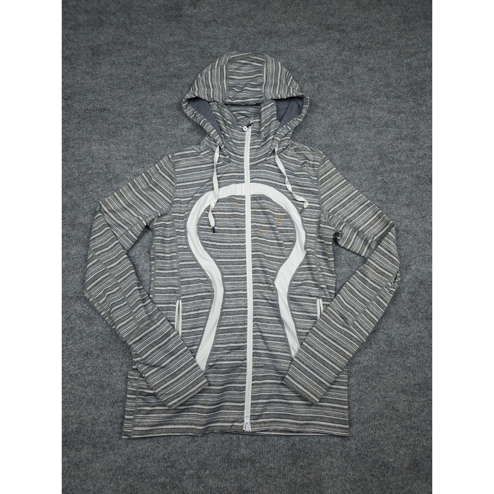 Lululemon In Stride Jacket Womens 8 Gray Striped White Full Zip Pockets
